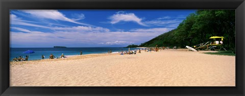 Framed Tourists on the beach, Makena Beach, Maui, Hawaii Print