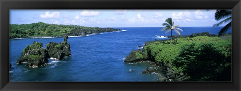 Framed High angle view of a coast, Hana Coast, Black Sand Beach, Hana Highway, Waianapanapa State Park, Maui, Hawaii Print