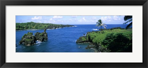 Framed High angle view of a coast, Hana Coast, Black Sand Beach, Hana Highway, Waianapanapa State Park, Maui, Hawaii Print