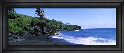 Framed Tide on the beach, Black Sand Beach, Hana Highway, Waianapanapa State Park, Maui, Hawaii, USA Print