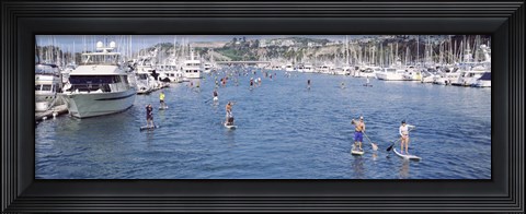 Framed Paddleboarders and yachts, Dana Point, California Print