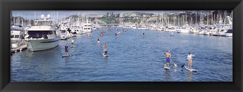 Framed Paddleboarders and yachts, Dana Point, California Print