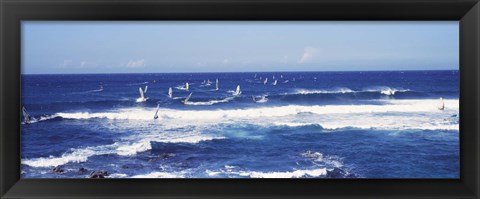 Framed Tourists windsurfing, Hookipa Beach Park, Maui, Hawaii Print