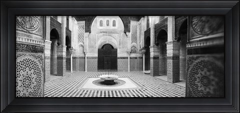 Framed Interiors of a medersa, Medersa Bou Inania, Fez, Morocco (black and white) Print