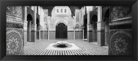 Framed Interiors of a medersa, Medersa Bou Inania, Fez, Morocco (black and white) Print