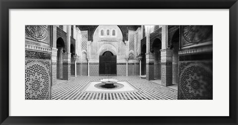 Framed Interiors of a medersa, Medersa Bou Inania, Fez, Morocco (black and white) Print