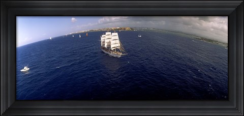 Framed Bird&#39;s Eye View of Tall ship in the sea, Puerto Rico Print