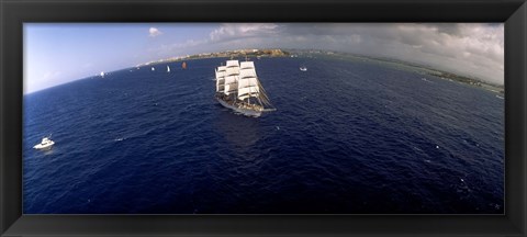 Framed Bird&#39;s Eye View of Tall ship in the sea, Puerto Rico Print