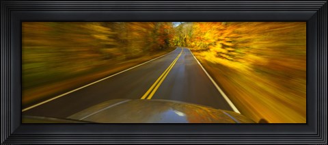Framed Road viewed through the windshield of a moving car Print
