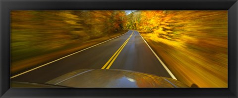 Framed Road viewed through the windshield of a moving car Print