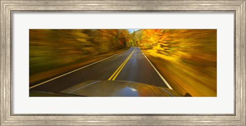 Framed Road viewed through the windshield of a moving car Print