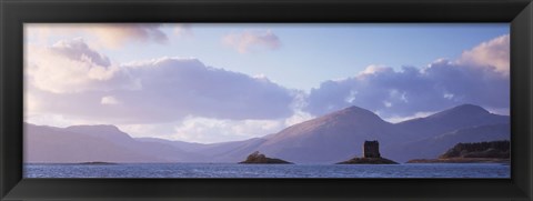 Framed Castle at dusk with mountains in the background, Castle Stalker, Argyll, Highlands Region, Scotland Print