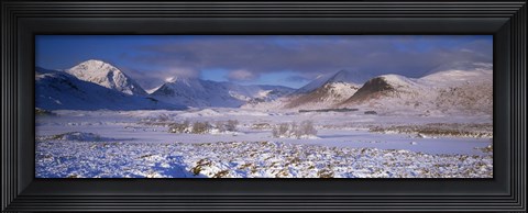 Framed Snow covered landscape with mountains in winter, Black Mount, Rannoch Moor, Highlands Region, Scotland Print
