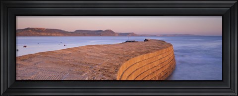 Framed Harbour wall at dusk, The Cobb, Lyme Regis, Dorset, England Print