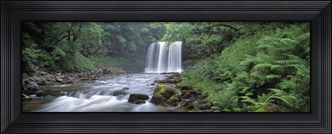 Framed Waterfall in a forest, Sgwd Yr Eira (Waterfall of Snow), Afon Hepste, Brecon Beacons National Park, Wales Print