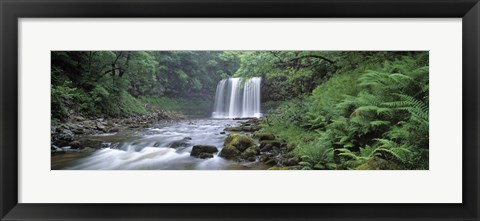 Framed Waterfall in a forest, Sgwd Yr Eira (Waterfall of Snow), Afon Hepste, Brecon Beacons National Park, Wales Print