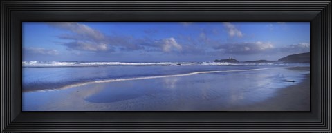 Framed Beach at sunrise, Gwithian Beach, Godrevy Lighthouse, Cornwall, England Print