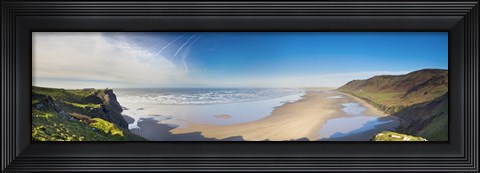 Framed Cliff at seaside, Rhossili Bay, Gower Peninsular, South Wales, Wales Print