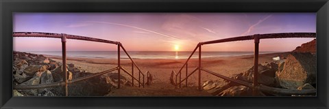 Framed Staircase leading towards a beach, California, Norfolk, England Print