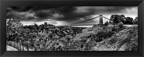 Framed Dark clouds over a suspension bridge, Clifton Suspension Bridge, Bristol, England Print