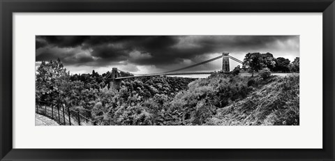 Framed Dark clouds over a suspension bridge, Clifton Suspension Bridge, Bristol, England Print