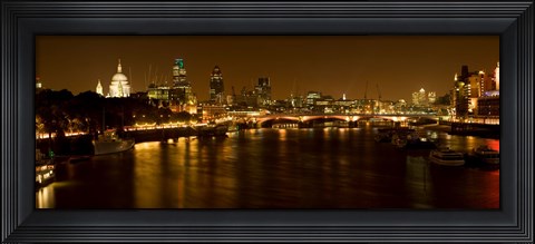 Framed View of Thames River from Waterloo Bridge at night, London, England Print