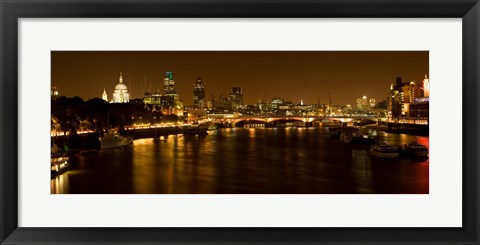 Framed View of Thames River from Waterloo Bridge at night, London, England Print