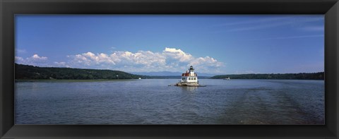 Framed Lighthouse at a river, Esopus Meadows Lighthouse, Hudson River, New York State, USA Print