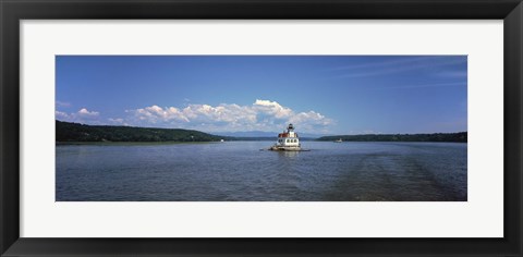 Framed Lighthouse at a river, Esopus Meadows Lighthouse, Hudson River, New York State, USA Print