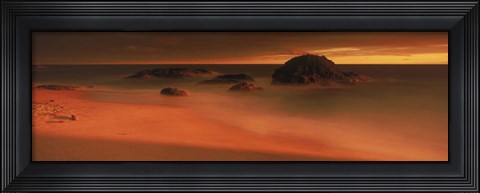 Framed Rock formations on the beach, Laguna Beach, California, USA Print