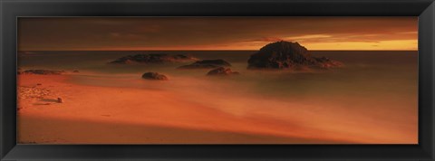 Framed Rock formations on the beach, Laguna Beach, California, USA Print