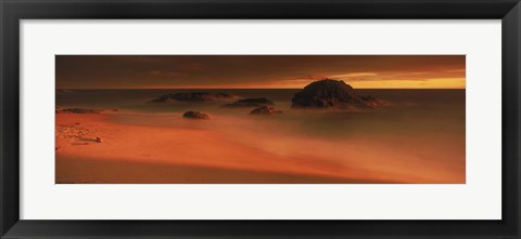 Framed Rock formations on the beach, Laguna Beach, California, USA Print
