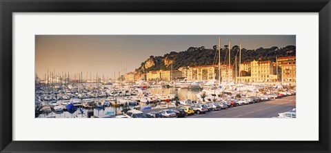 Framed Port of Nice lined by old houses and filled with new yachts, Nice, Alpes-Maritimes, Provence-Alpes-Cote d&#39;Azur, France Print