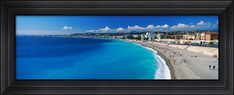 Framed Tourists on the beach, Nice, Promenade Des Anglais, Provence-Alpes-Cote d&#39;Azur, France Print