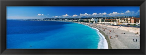 Framed Tourists on the beach, Nice, Promenade Des Anglais, Provence-Alpes-Cote d&#39;Azur, France Print