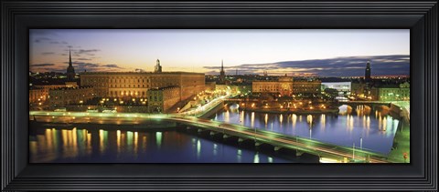 Framed Royal Palace and Parliament building lit up at dusk, Stockholm, Sweden Print