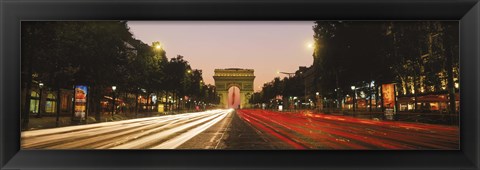 Framed Traffic on the road, Avenue des Champs-Elysees, Arc De Triomphe, Paris, Ile-de-France, France Print