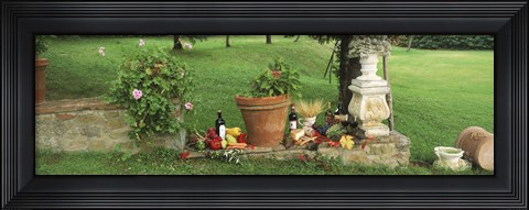 Framed Wine grapes and foods of Chianti Region of Tuscany at private estate, Italy Print