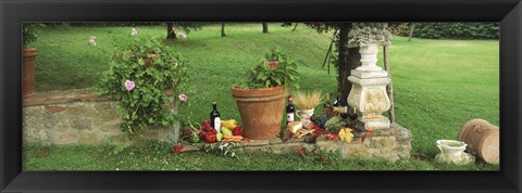 Framed Wine grapes and foods of Chianti Region of Tuscany at private estate, Italy Print