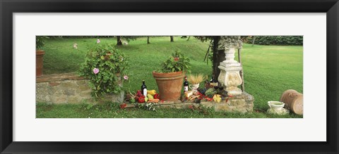 Framed Wine grapes and foods of Chianti Region of Tuscany at private estate, Italy Print