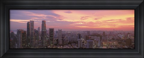 Framed High angle view of a city at sunset, Singapore City, Singapore Print