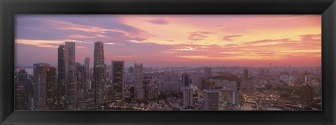 Framed High angle view of a city at sunset, Singapore City, Singapore Print