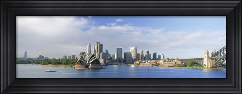 Framed Sydney Opera House with city skyline in the background, Sydney Harbor, Sydney, New South Wales, Australia Print