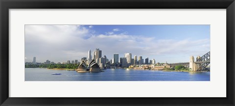 Framed Sydney Opera House with city skyline in the background, Sydney Harbor, Sydney, New South Wales, Australia Print