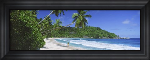 Framed Woman walking on the beach, Anse Takamaka Beach, Mahe Island, Seychelles Print