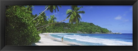 Framed Woman walking on the beach, Anse Takamaka Beach, Mahe Island, Seychelles Print