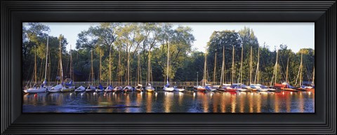 Framed Sailboats moored at a dock, Langholmens Canal, Stockholm, Sweden Print
