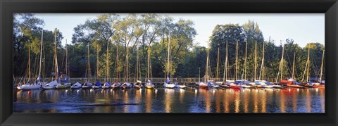 Framed Sailboats moored at a dock, Langholmens Canal, Stockholm, Sweden Print