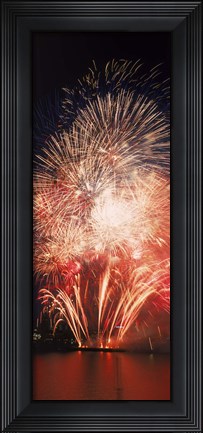 Framed Fireworks display against night sky Print