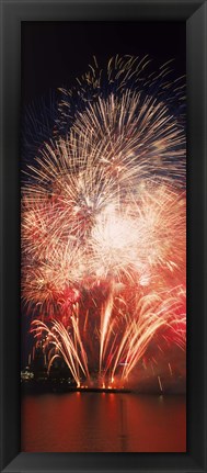 Framed Fireworks display against night sky Print